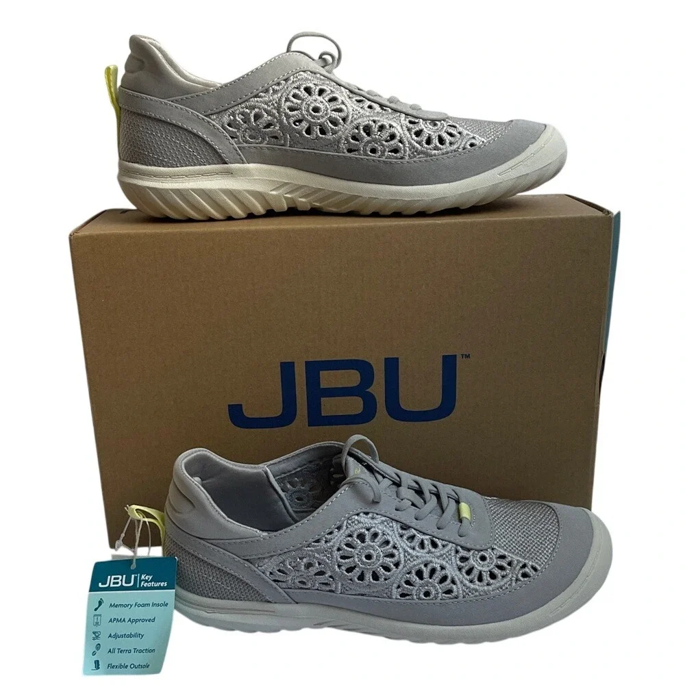JBU Solar Gray Light Gray‎ Floral Lace Sneakers 7.5 NWT